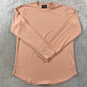 CUTS Shirt Curve Hem Mens Large Long Sleeve Crew Neck Preppy Stretch Preppy